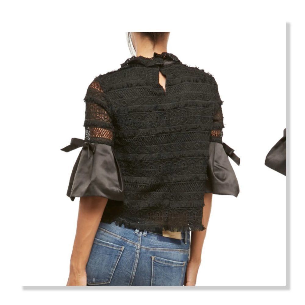 Alpha & Omega | Satin Cuff Lace Blouse - size Medium in Black - Picture 3 of 14